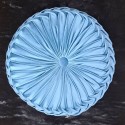 petrol round pillow with pleats with velvet texture, on a black background