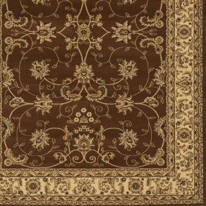 λεπτομέρεια σχεδίου από το κλασικό χαλί μπεζ καφε και βαθύ κόκκινο Μιλανο στο κορινθιακό κατάστημα λευκό