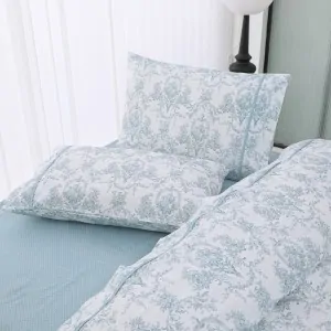 queen size bed sheet set with pillowcases floral aqua on white in Corinth