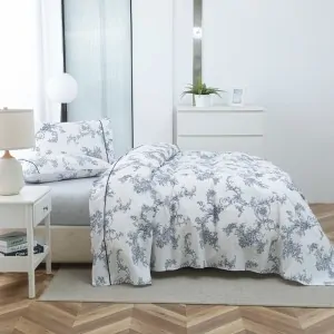 BED SHEET QUEEN SET LORENA BLUE WHITE