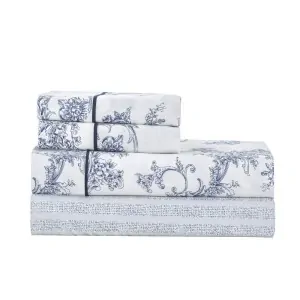 queen size blue and white floral sheets by the Greek company Liolios