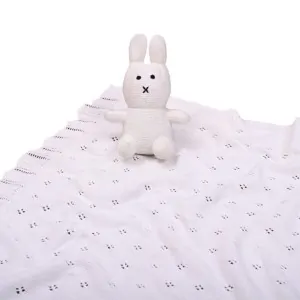 BABY BLANKET COTTON IVORY WITH BUNNY TOY
