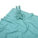 BABY BLANKET COTTON AQUA WITH BUNNY TOY