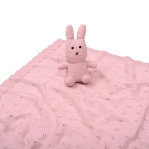 BABY BLANKET COTTON PINK WITH BUNNY TOY LIOLIOS HOME IN GREECE