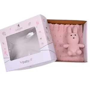 BABY PRESENT BABY KNITTED BLANKET AND BUNNY TOY BY LIOLIOS HOME GREECE