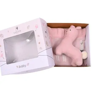 baby gift cotton knitted pink  crib blanket with pink lama toy liolios home greece