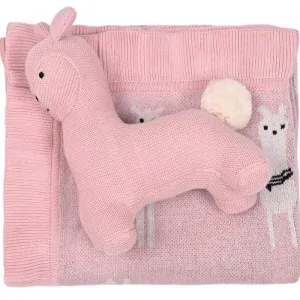BABY BLANKET COTTON PINK WITH LAMA TOY