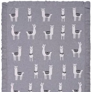 BABY BLANKET COTTON GREY WITH LAMA TOY