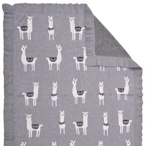BABY BLANKET COTTON GREY WITH LAMA TOY