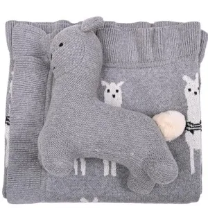 BABY BLANKET COTTON GREY WITH LAMA TOY