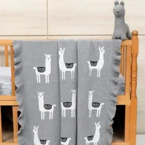 BABY BLANKET COTTON GREY WITH LAMA TOY