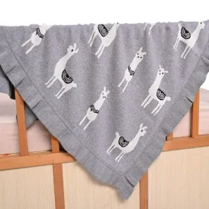 BABY BLANKET COTTON GREY WITH LAMA TOY