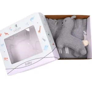 BABY BLANKET COTTON GREY WITH LAMA TOY