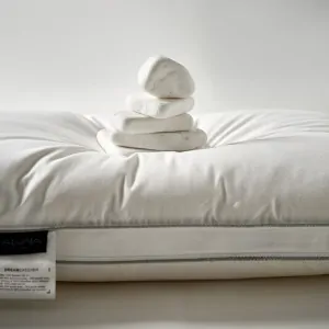 100% cotton percale, 233 thread count, down-proof and quilted medium height sleeping pillow