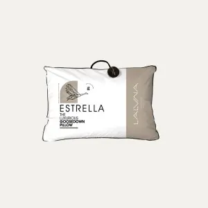 the down and feather pillow estrella comes in a white package to order online