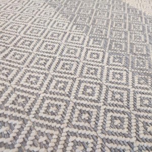 summer rug with wicker weave, gray beige with small rhombuses, for boho decoration