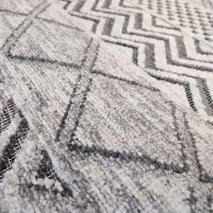 summer rug with wicker weave in ecru, beige, gray mix with alternative geometric patterns