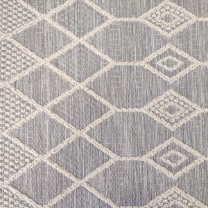 Summer synthetic runner rug with wicker weave in shades of ecru, beige, diamond squares pattern