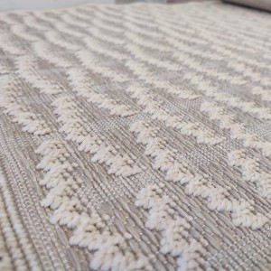 Summer synthetic runner rug ecru and beige, with an abstract design of a pattern reminiscent of clouds