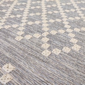 Summer synthetic runner rug with wicker ecru and gray, with a diamond pattern chessboard
