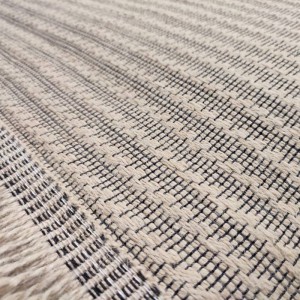 WICKER RUG BEIGE BLACK DETAILS BOHO