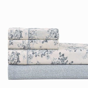 100% COTTON SATIN SET 220 thread count floral grey and white