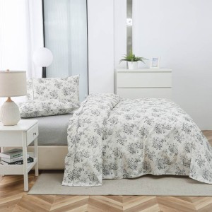 BED SHEET QUEEN SET LUCIA GREY ROSES
