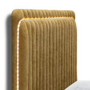 modern wooden bed QUEEN YELLOW with headboard and led lights