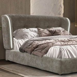 grey beige infinity bed headboard made in greece with led lights ON