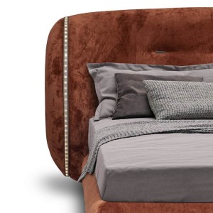 modern wooden bed mountain with headboard and led lights at lefko store korinthos