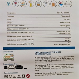 cleaning instructions for the upholstery fabric of the bed