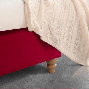 queen bed juliete with red fabric and wooden feet at lefko shop korinthia