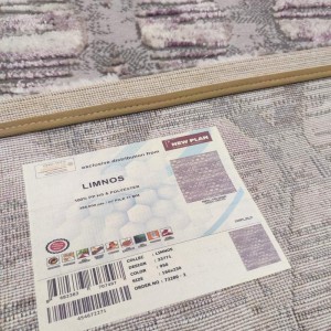 Dimensions: 160X230cm LIMNOS GREY PURPLE SQUARES carpet stock at corinth CERTIFICATIONS