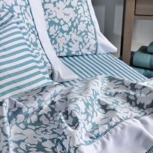 Down Town elvira σεντόνια υπέρδιπλα σε κρεβάτι με ρίγα και φλοράλ πετρόλ