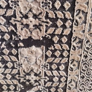 SOFT RUG VELVET anthracite BEIGE VINTAGE with central pattern klonaras fashion greece 4435