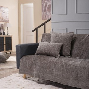 μοντέρνο σαλόνι με γκρι ριχτάρι valley 11 σε μπεζ καναπέ στο λευκό κορινθιας