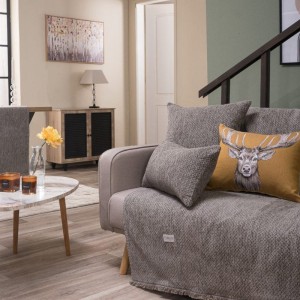 σαλόνι μοντέρνο με καναπε ΓΚΡΙ και ριχτάρι μπεζ RICHMOND 03 από το λευκό κόρινθος