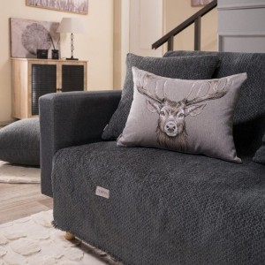 σαλόνι μοντέρνο με καναπε ΓΚΡΙ και ριχτάρι μπεζ RICHMOND 11 από το λευκό κόρινθος