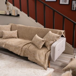 σαλόνι μοντέρνο με καναπε ΓΚΡΙ και ριχτάρι μπεζ καφέ GARLAND 08 από το λευκό κόρινθος