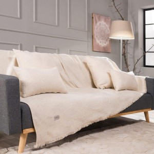 σαλόνι μοντέρνο με καναπε ΓΚΡΙ σιελ και ριχτάρι ΚΡΕΜ MIDLAND 11 από το λευκό κόρινθος