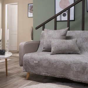 γκρι ριχτάρι καναπέ σενίλ με βαμβάκι MIDLAND 11 στο λευκό κορινθία