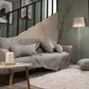 σαλόνι μοντέρνο με καναπε ΓΚΡΙ και ριχτάρι γκρι μπεζ MIDLAND 13 από το λευκό κόρινθος