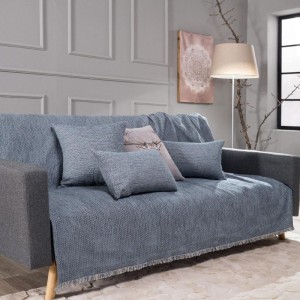 μπλε ριχτάρι καναπέ σενίλ με βαμβάκι FREMONT 04 στο λευκό κορινθία