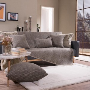 καφέ μπεζ ριχτάρι καναπέ σενίλ με βαμβάκι MICHIGAN 15 στο λευκό κορινθία