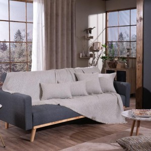 μπεζ ριχτάρι καναπέ σενίλ με βαμβάκι MICHIGAN 01 στο λευκό κορινθία