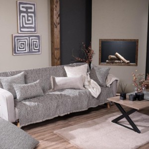 γκρι ριχτάρι καναπέ σενίλ με βαμβάκι NASHVILLE 03 στο λευκό κορινθία