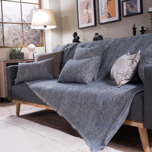 μπλε ριχτάρι καναπέ σενίλ με βαμβάκι NASHVILLE 05 στο λευκό κορινθία