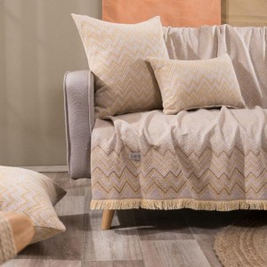 μοντέρνο σαλόνι με κίτρινο ριχτάρι PIACENZA 14 στον καναπέ