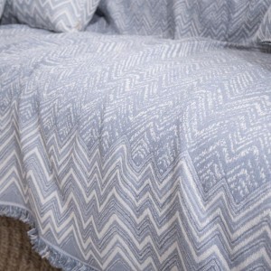 μπλε ΛΕΥΚΟ ριχτάρι πολυθρόνας καναπέ με ζικ ζακ βαμβακερό PIACENZA 05