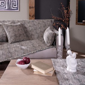 μπεζ καφέ ριχτάρι καναπέ σενίλ με βαμβάκι HAMPTON 04 στο λευκό κορινθία